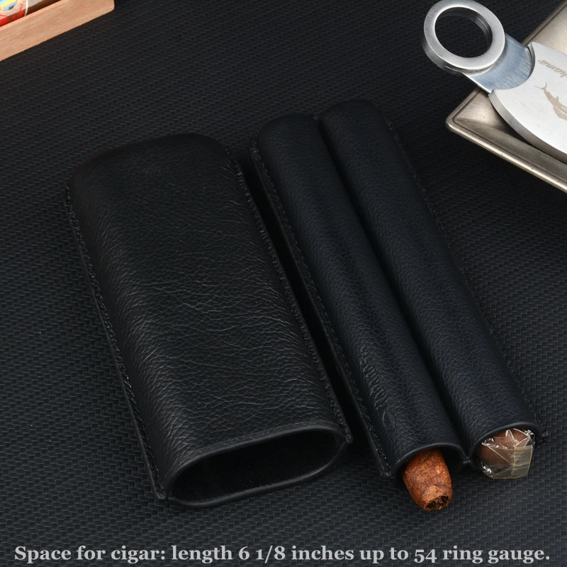 Imagem -03 - Estojo de Charuto de Couro Real para Homens Charuto Preto Mini Caixa de Viagem do Humidor Melhor Ferramenta para Fumar Tubo de Dedo