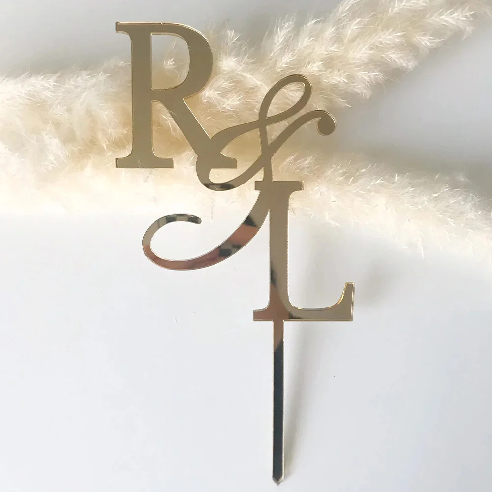 1PC Custom PMMA Cake Topper - Personalized Name Initials Accessory | Laser Engraved Metallic Premium DIY Unique Gift for Celebra