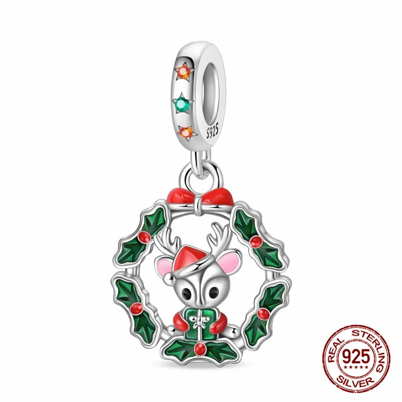 

925 Sterling Silver Christmas Deer Pendant Bead Inlaid with Zircon Paired with an Original Bracelet DIY Womens Jewelry Gift