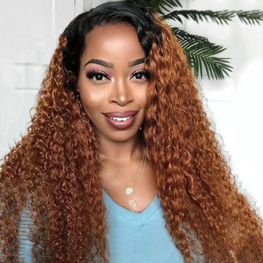 

26Inch 180%Density Ombre Brown Kinky Curly Lace Front Wigs For Women Baby Hair Synthetic High temperature Fiber Daily Wear Wigs