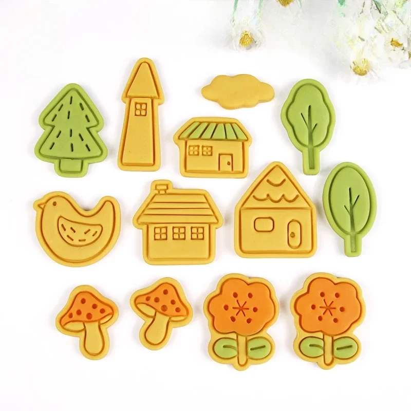 Forest Style Countryside House Cookie Mold Mushroom Tree Cake Decorations Chick Biscuit Cutter Fondant Stamp Baking Supplies