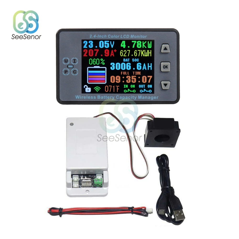 

120V 300A VAC8810F 2.4 inch Color LCD Wireless Battery Capacity Tester Coulometer Current Voltage Power Meter Detector Voltmeter