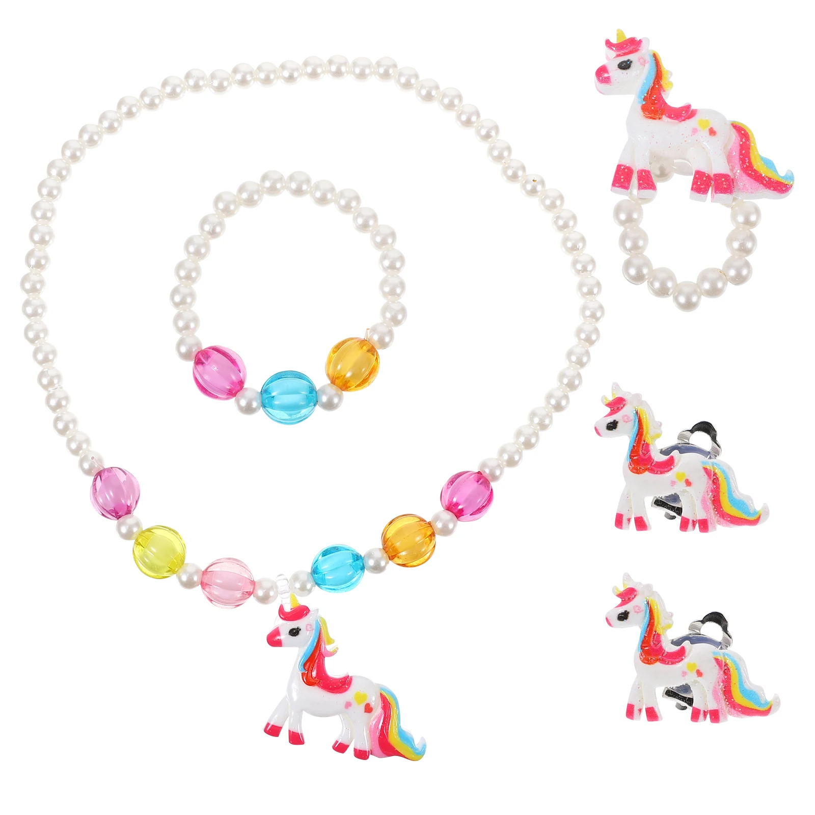 

Children Jewelry Set Unicorn Acrylic Girls Rings Kid Bracelet Necklace Beautiful Fashionable Unique Everyday Party Banquet Toy
