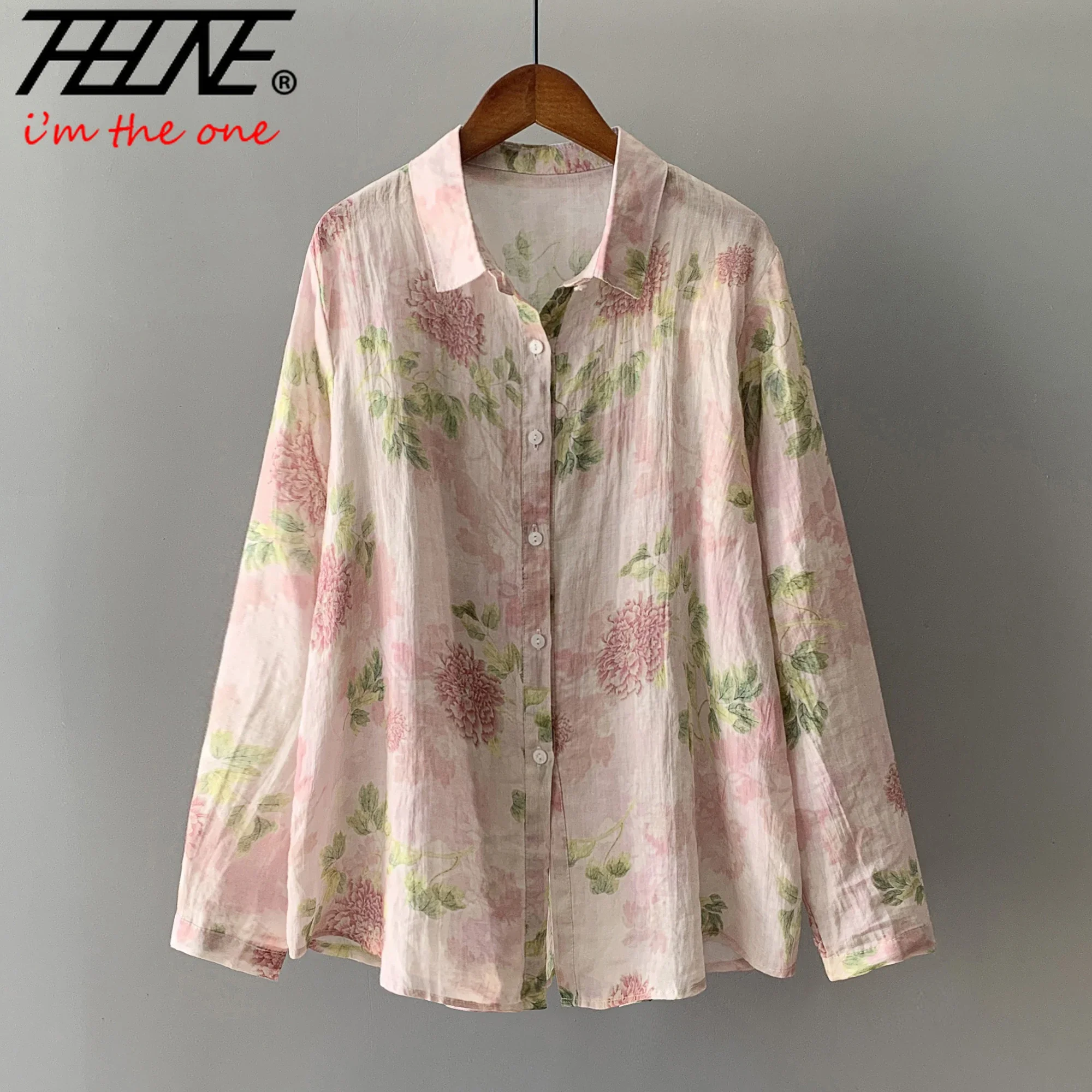 THHONE-Blusa feminina com estampa manga comprida, camisa solta, roupa vintage, moda casual, outono, inverno, nova