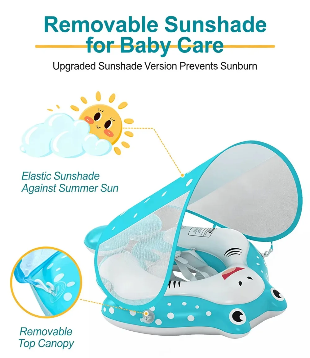 Swimming pool float with canopy chest swimming trainer non-slip safety seat children summer water toys