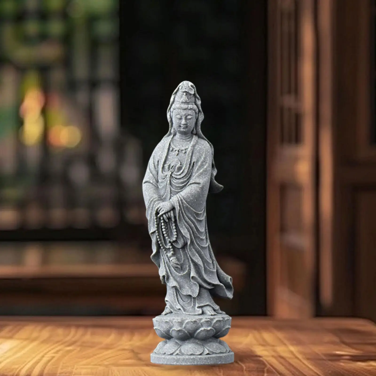 

Guan Yin Statue Stone Ornament Buddhist Decoration Artwork Feng Shui for Indoor Office Table Centerpieces Bookshelf Hallway