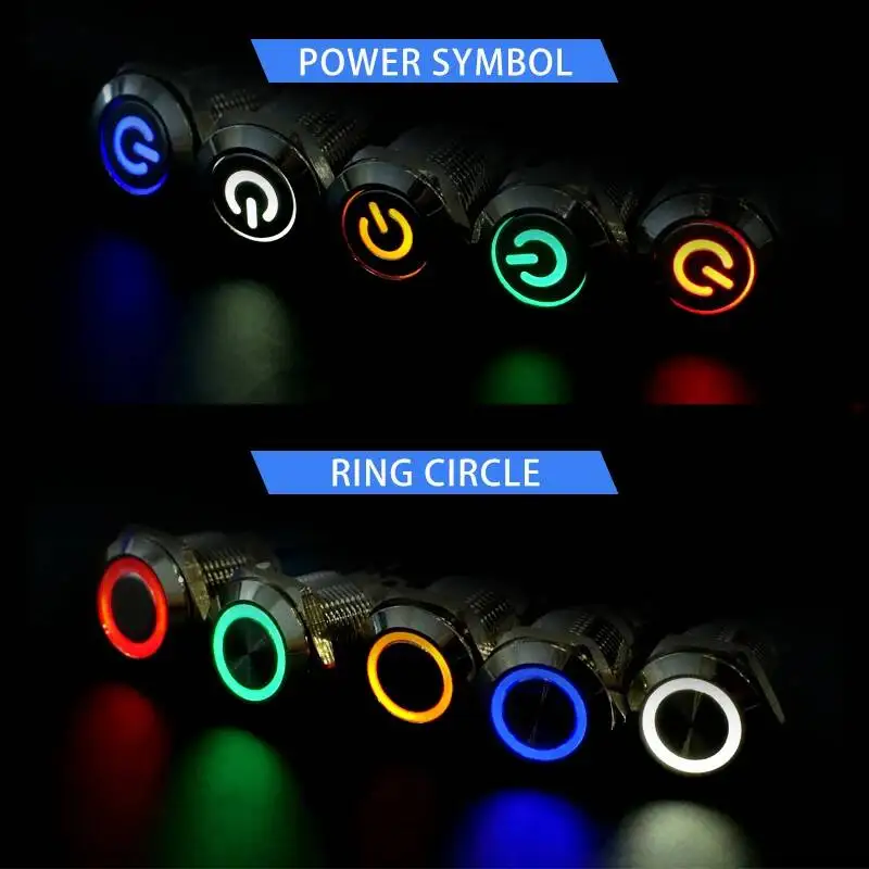25mm Metal Push Button Switch DIY Reset Self-locking Power Supply With LED Light Flat Circular Waterproof Stainless Steel