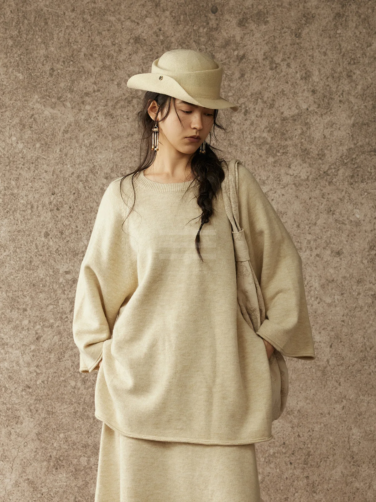 

Cloud Soft Wool Blend Sweater A-Line Wide Sve Knitted Top Chinese Sle Ultra Soft Women's Long Sve Crew Ne Pullover