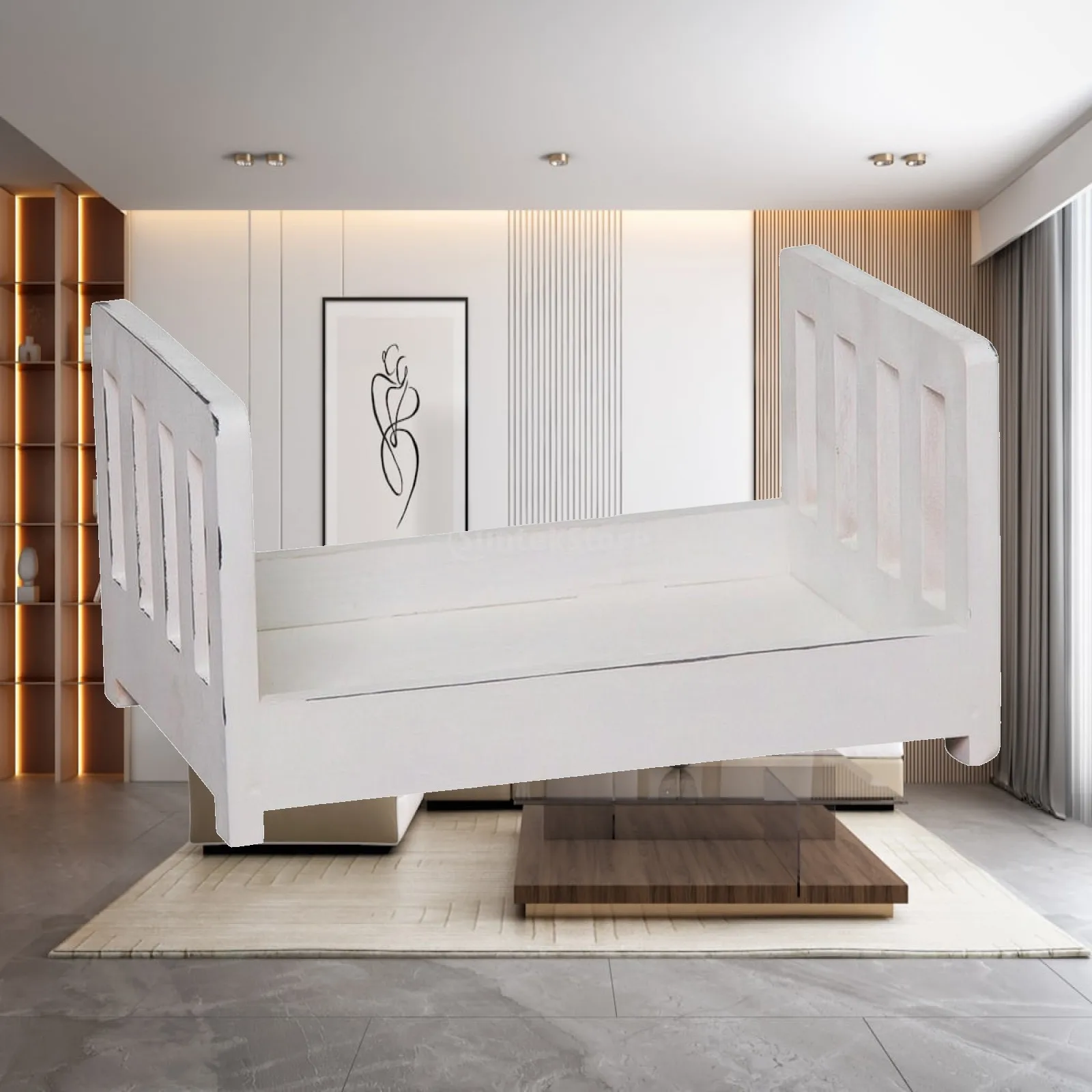 Newborn Photography Bed Wooden Crib Prop with Raised Slats for Vintage Style Baby Portraits