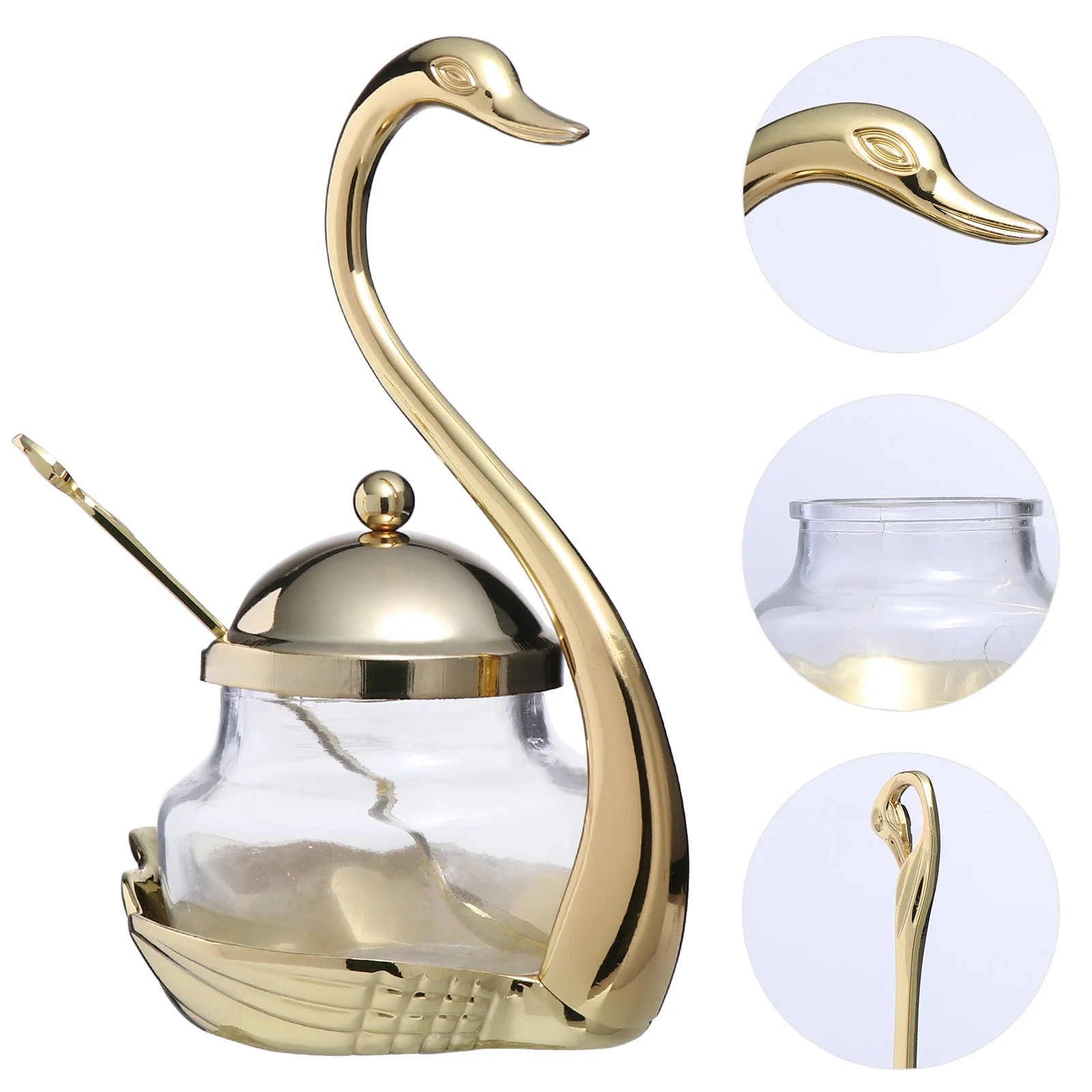 

1Pcs Swan Shape Condiment Pot Glass Jar Zinc Alloy Salt Sugar Tea Coffee Seasoning Container Condiment Pot Kitchen Supplies