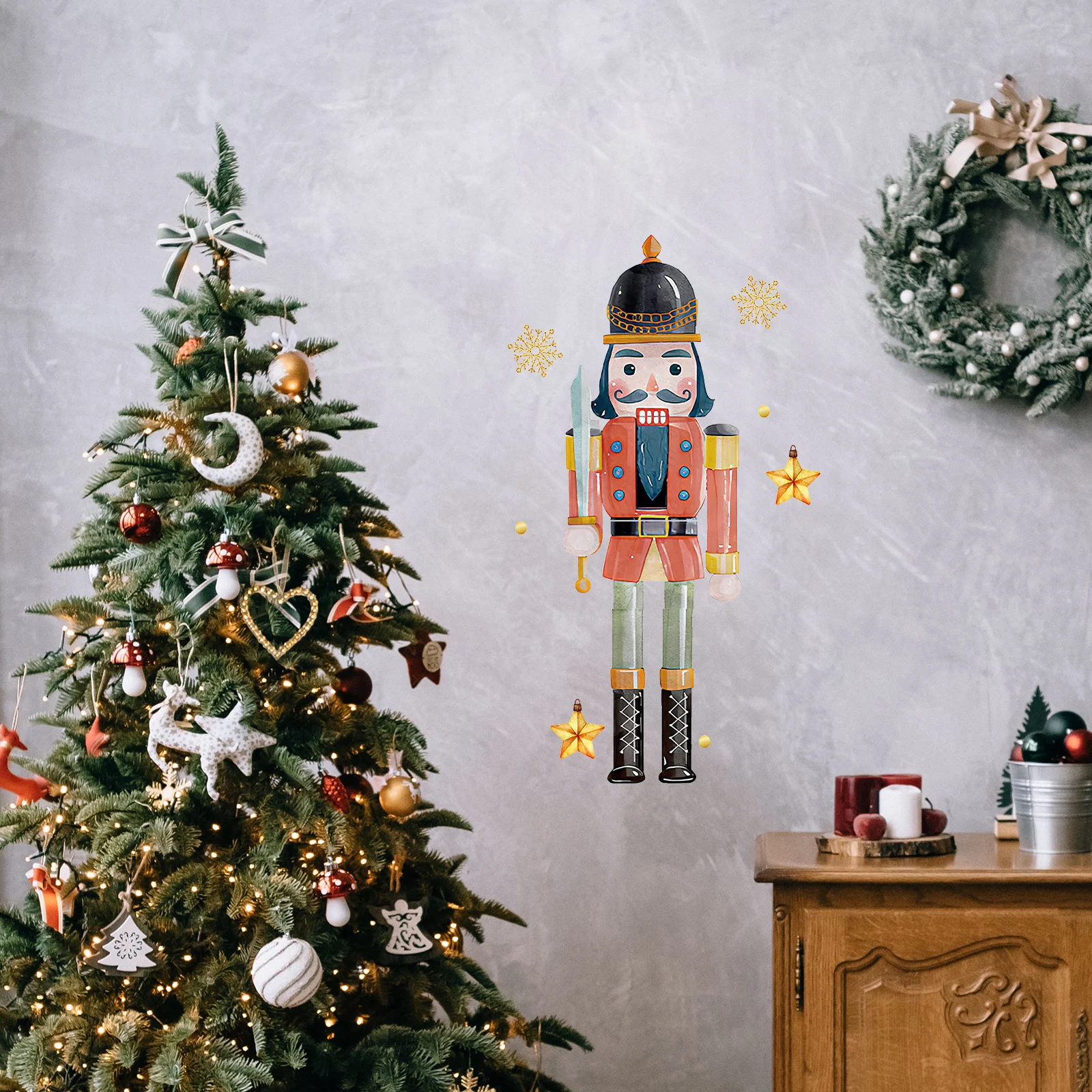 

1Set Holiday Window Decals Christmas Door Stickers Nutcracker Soldier Theme Classroom Decoration Reusable PVC Wall Art for Kids