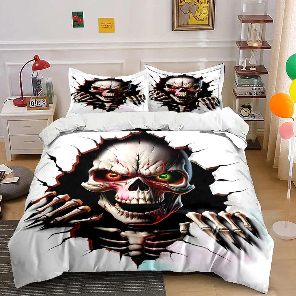 Skull Breaking Through Wall Print Bedding Set 1 Duvet Cover 2 Pillowcases for Adult and Children Luxury Gift Full Size