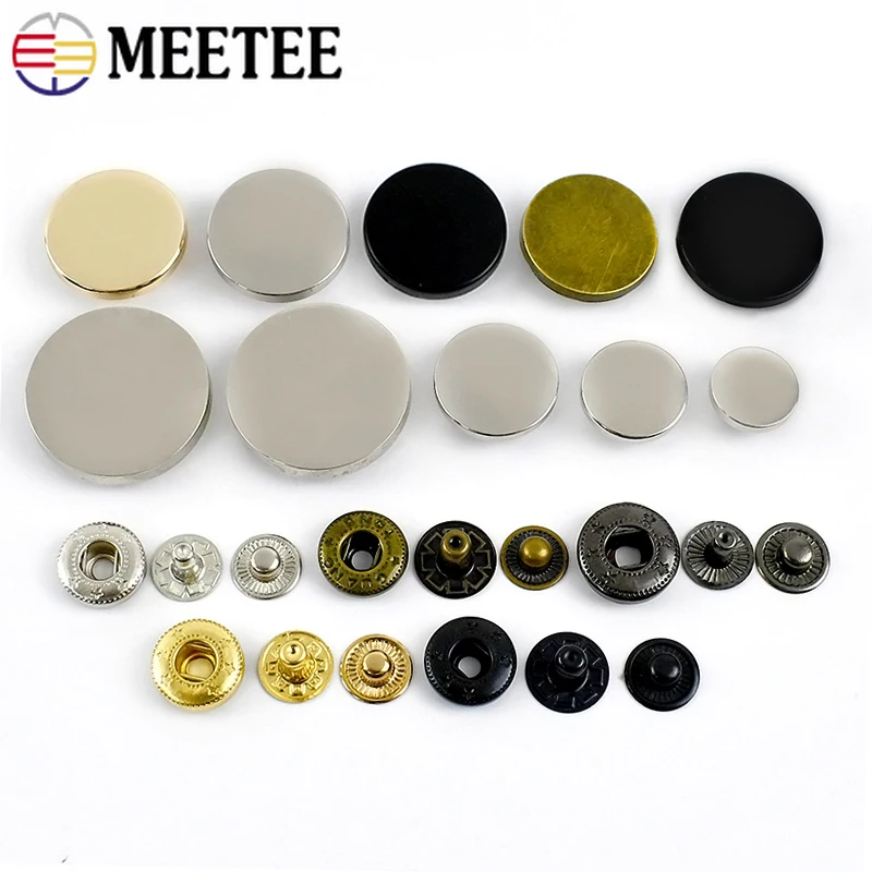 10Sets Meetee 10-25mm Metal Snap Buttons Bag Coat Fasteners Press Button for Clothing Decor Golden Buckles Sewing Accessories