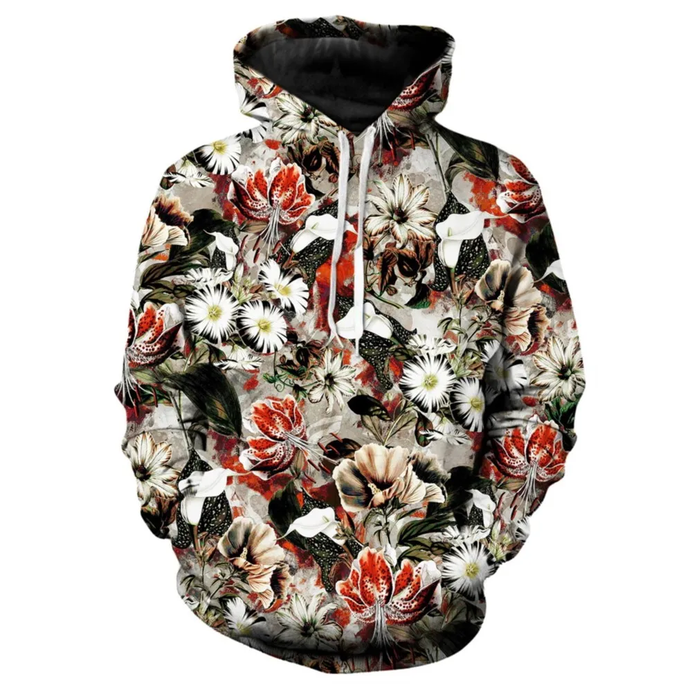 Retro Pflanzen Blume Grafik 3D Druck Hoodie Männer Mode Lässig Mit Kapuze Sweatshirt Für Unisex Pullover Straße Oversize Tops