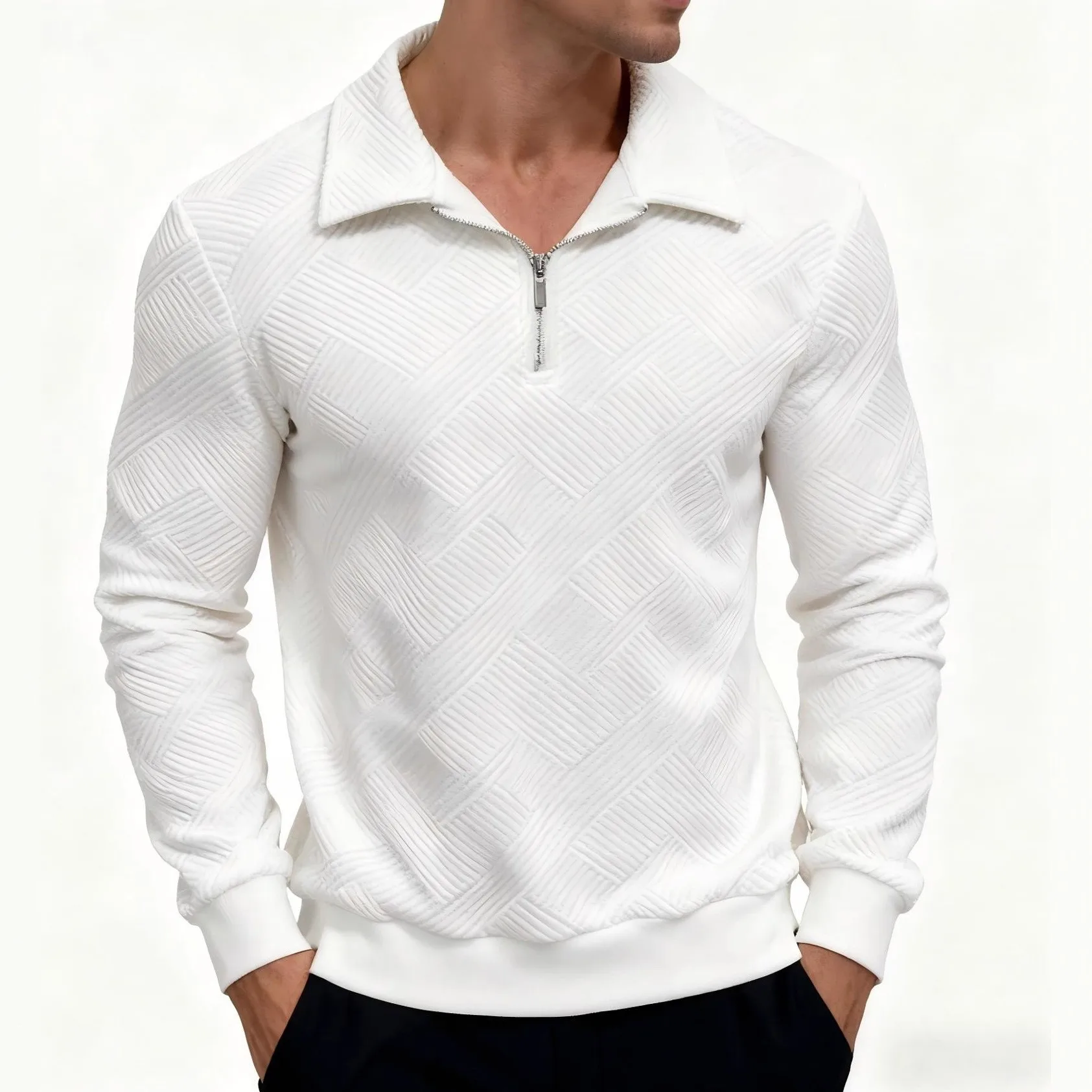 Men's Quarter Zip Knit Sweater Polo Collar Long Sleeve Pullover Casual Solid Color Lightweight Jumper Spring Autumn view 5