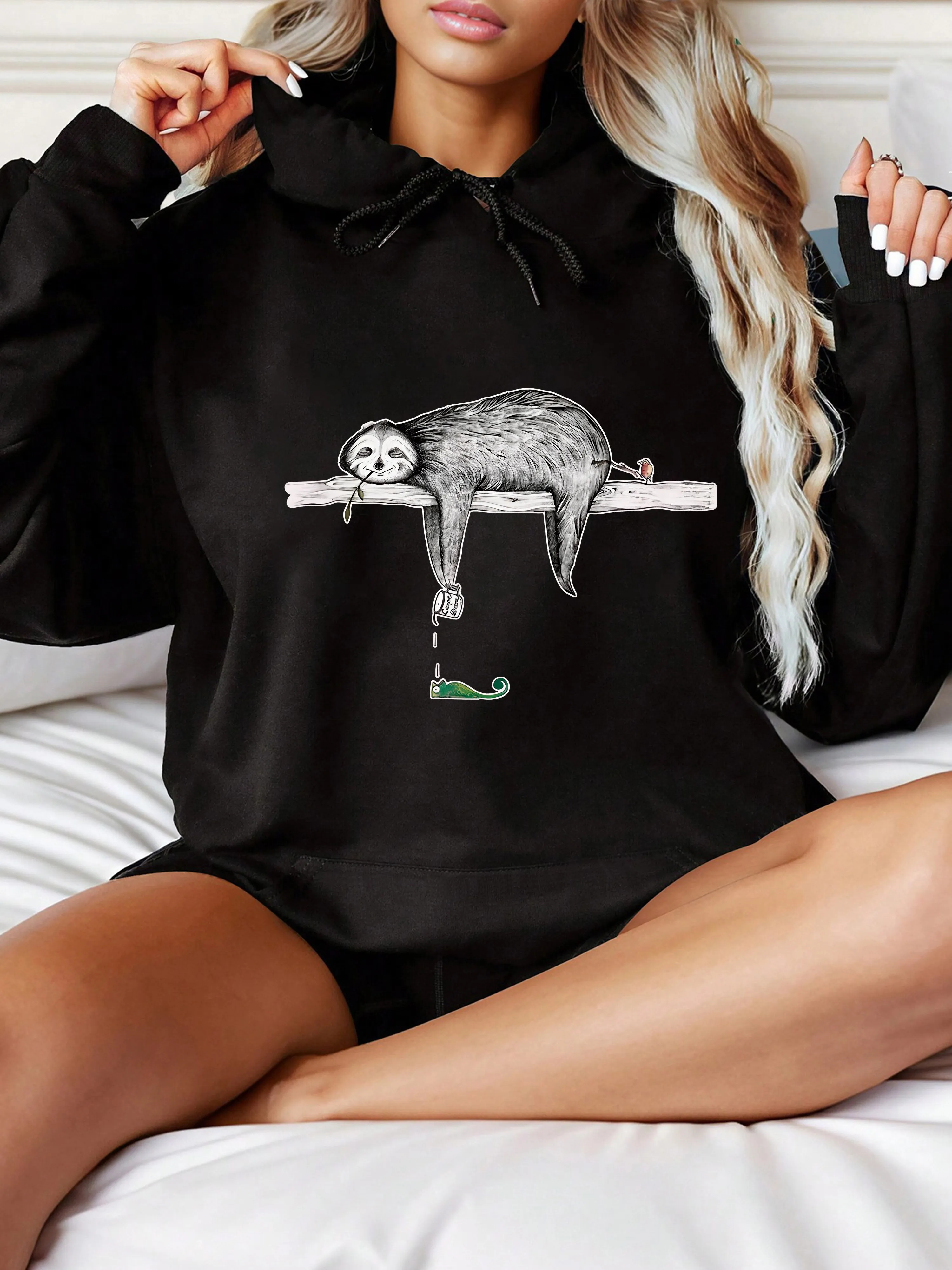 

Cute Sloth Graphic Print Autumn and Winter Pure Cotton Men's and Women's Hoodies Casual Outdoor Street Sports Training Brand
