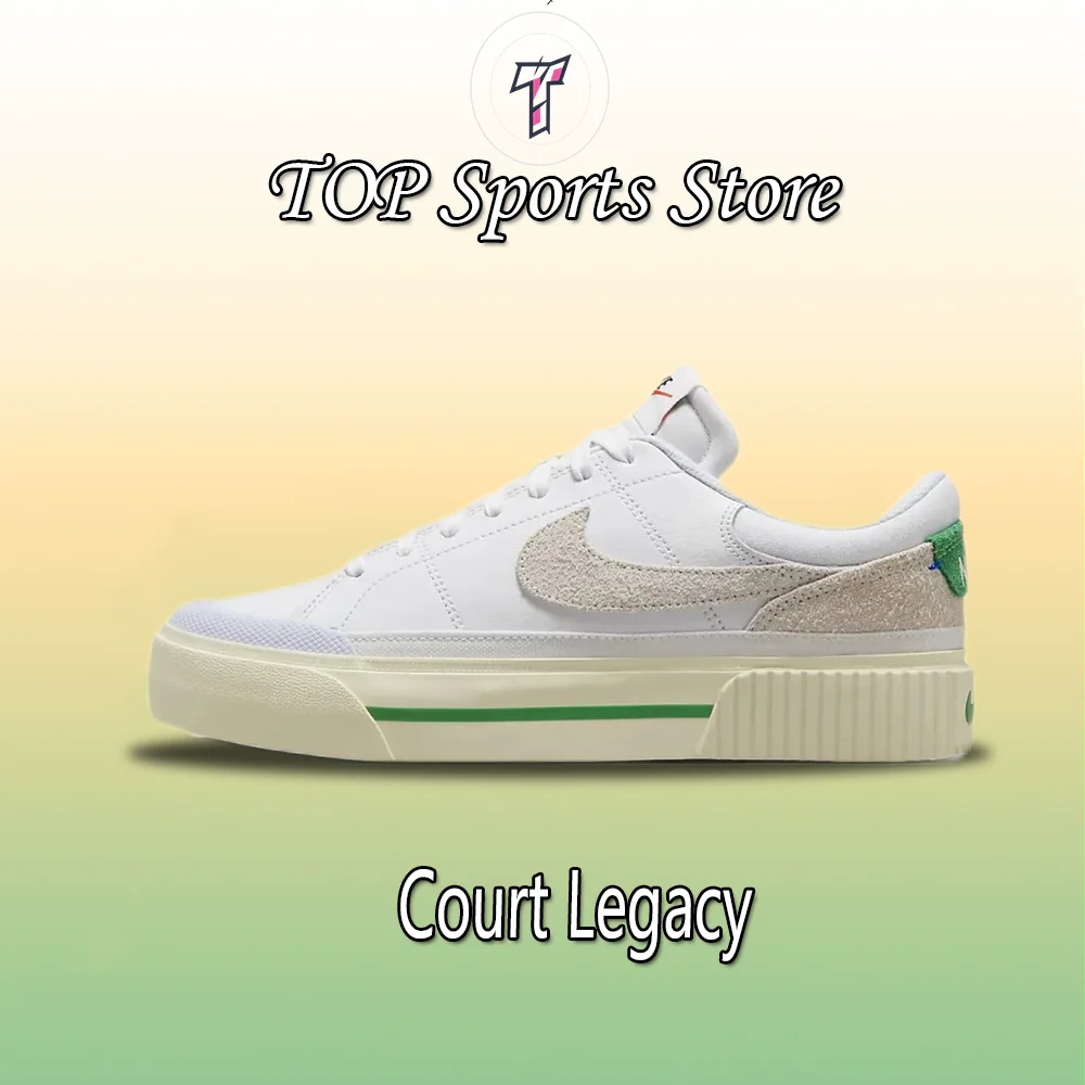 Nike Original Court Legacy Women's Shock Absorbing Abrasion Resistant Low Top Board Shoes Beige and Green