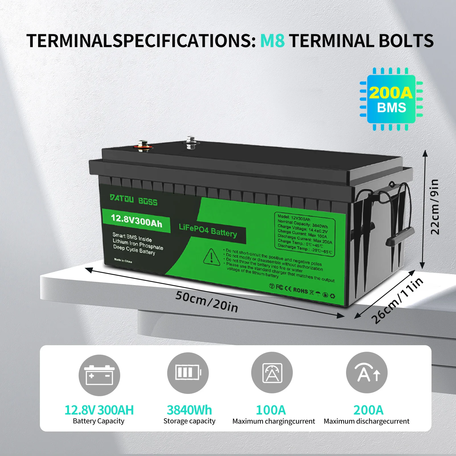 بطارية MFUZOP LiFePO4 12 فولت مع BMS 8000 دورة، بطارية ليثيوم 100 أمبير 200 أمبير 300 أمبير للمنزل المتنقل، النظام الشمسي، القارب، المنزلية، سول