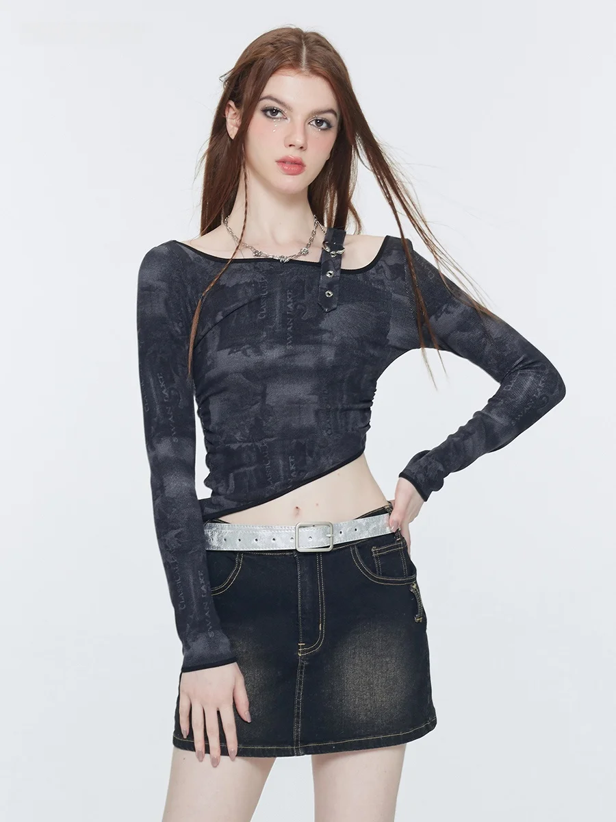 

Футболка American Sle Spicy Girl Old Model Ранняя осень Топ Low irt Обновление Грудень Ladies Faion Повседневная хлопковая футболка