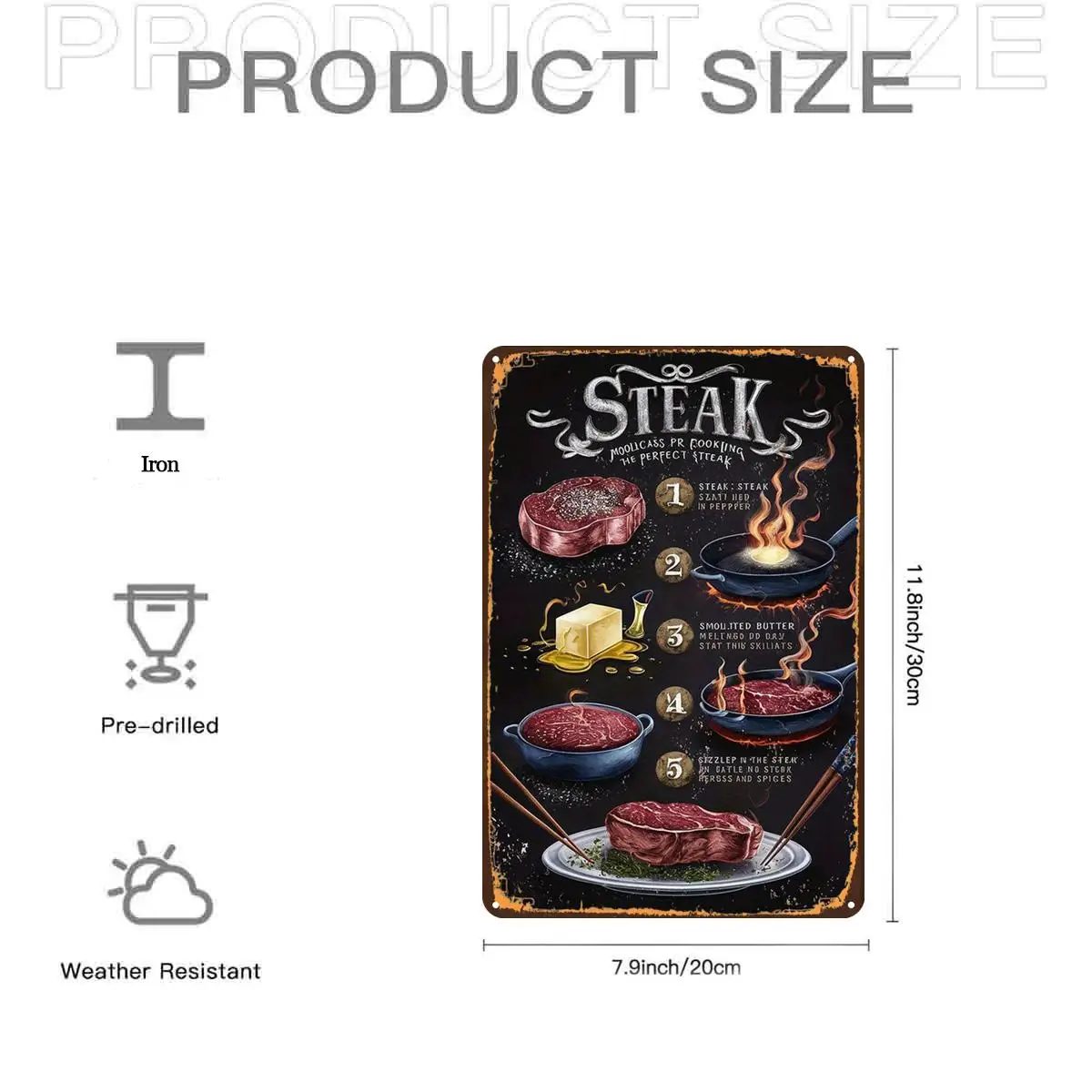 2D Flat, 1pc, Retro Steak Cooking Guide Poster Metal Iron Sign, Pre-Drilled Holes, Suitable for Indoor, Garden, Outdoor, Home, O