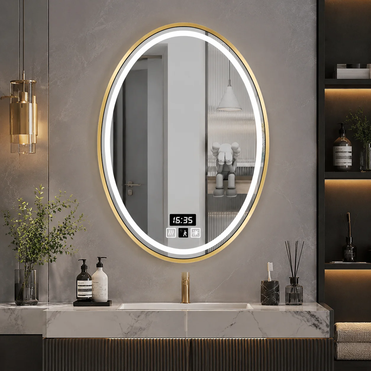 60x80cm Elliptical Illuminator Chip Glance Glass Gilded Alloy Border Tactile Detection Rear Lit Radiant Inn Beauty Cosmetics