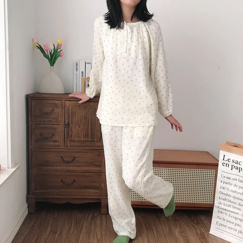 2023 New Cotton Pajama Housewear Suit Girls Sleepwear Set Long Sleeve Spring Autumn Pyjamas Women Loungewear Nightwear