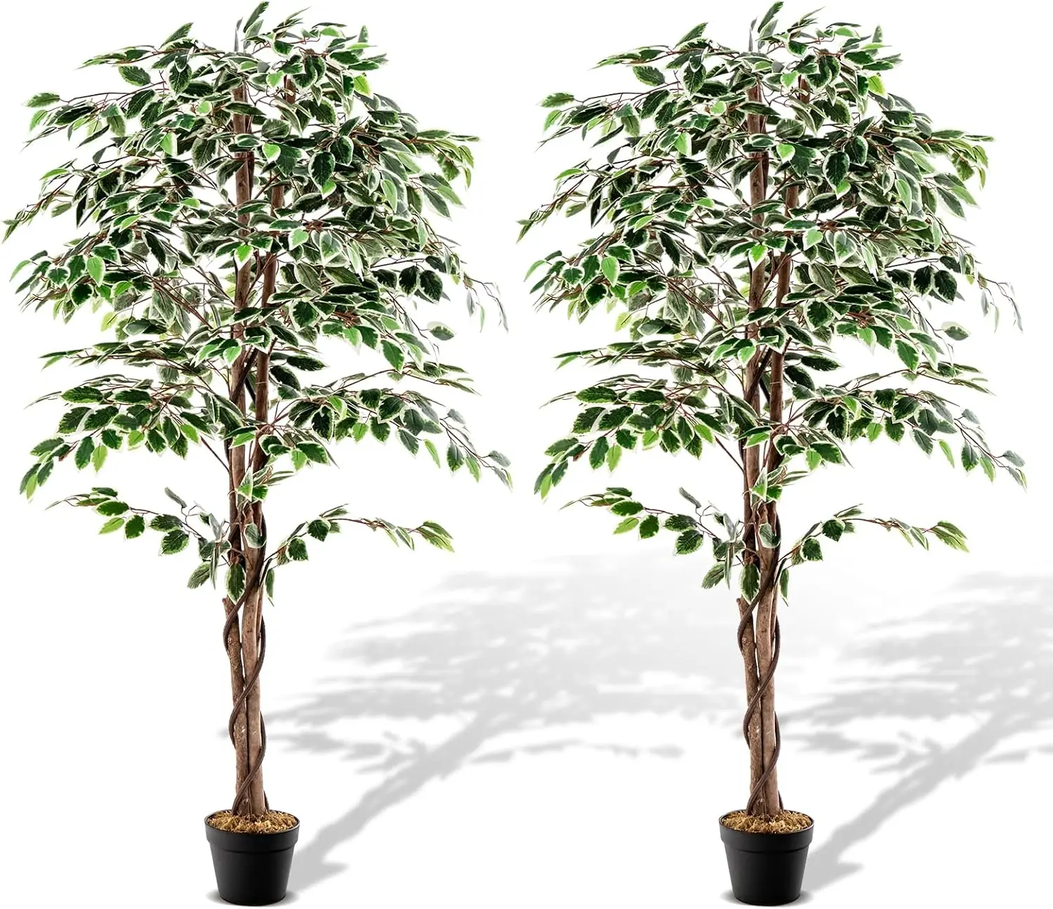 

Artificial Ficus Tree, 5.5ft 2 Pack Tall Lush Faux Tree for Home Decor Indoor with 1008 Leaves, Sturdy Nursery Pot, Decorativ
