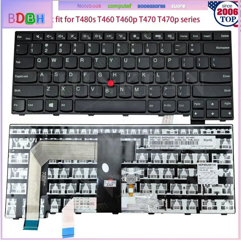 US Non-Backlit Keyboard for For For Lenovo ThinkPad T460s T470s 01YR046 00PA411