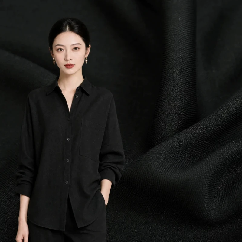 Black Solid Needlepoint Linen Fabric Lightweight Breathable Spring Summer for Shirt Pants Dress DIY Sewing Accessories
