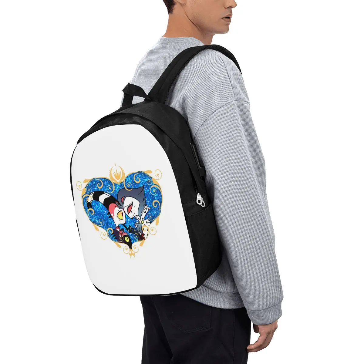 Helluva Boss Stolas And Blitzo Heart Frame Backpack Travel Notebook Bag Computer College Student School Bag Laptop Shoulder Bags