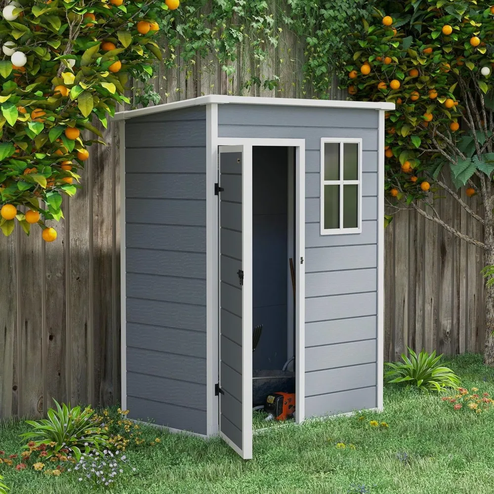 

5' x 3' Outdoor Storage Shed, Waterproof Resin Plastic Shed with Floor, Window, Lockable Door and Vents, Customized