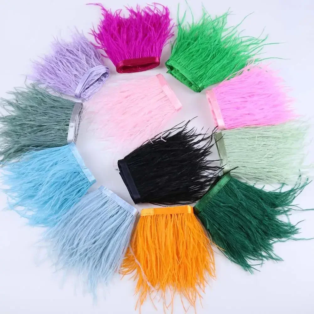

53 Color Ostrich Feather Trim Ribbon 10-15cm Long White Ostrich Crafts Feathers for Dresses Plumes Clothing Decoration Sewing