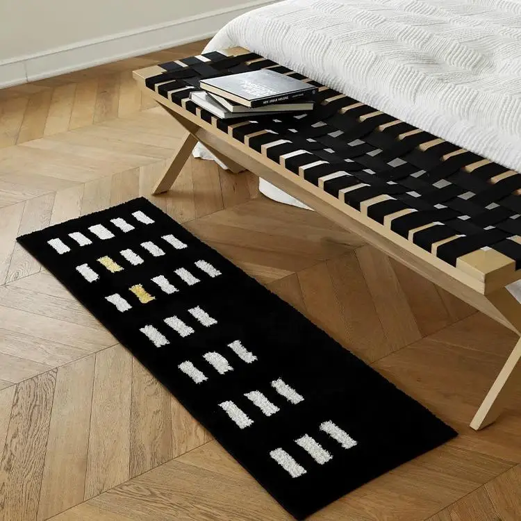 

Thickened Anti-Slip Flocking Floor Mat Black White Grid Bedroom Study Room Table Side Carpet Simple Ins Style Home Textile