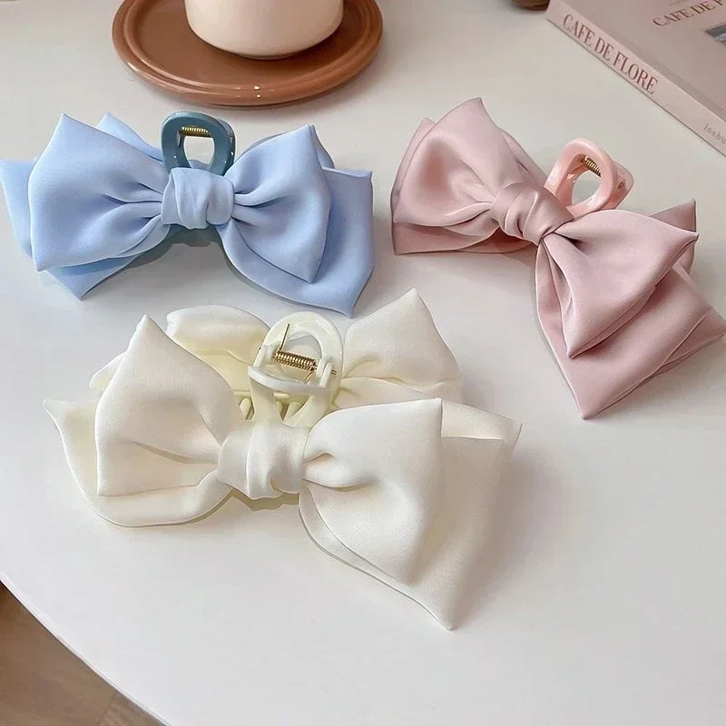 1PCS Bow shark clip Fashion Women Bow Hairpin Korean Version Of Solid Color Butterfly Satin Hair Clips Girls Hair Headwear ﻿ view 5