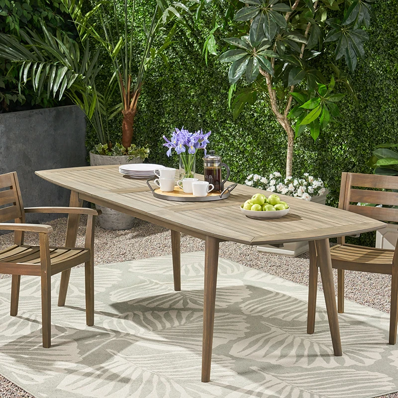 RV Outdoor Acacia Wood Expandable Dining Table, Gray 