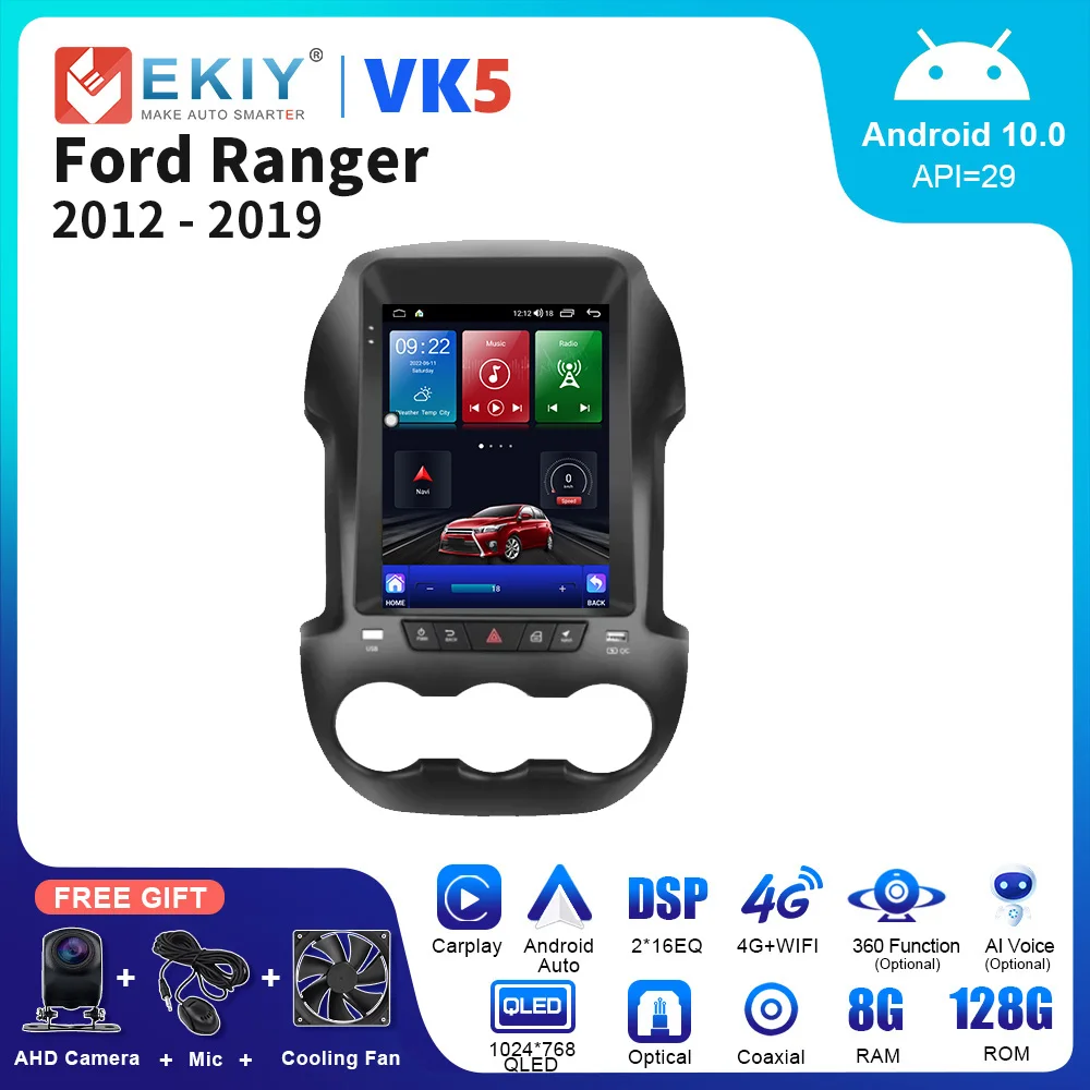 

EKIY VK5 Android 10 Autoradio For Ford Ranger 2012-2019 Tesla Style AI Voice DSP Bluetooth USB Carplay GPS Carplay Stereo No DVD