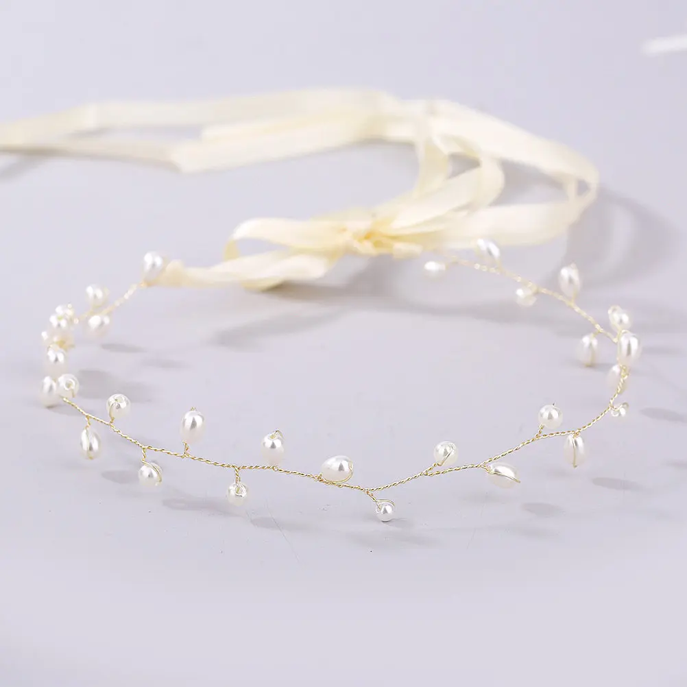 

Жемчужный свадебный ободок ручной работы с лентами для невесты и подружек невесты, аксессуар для волос на свадьбу и выпускной, элегантное и удобное украшение для головы