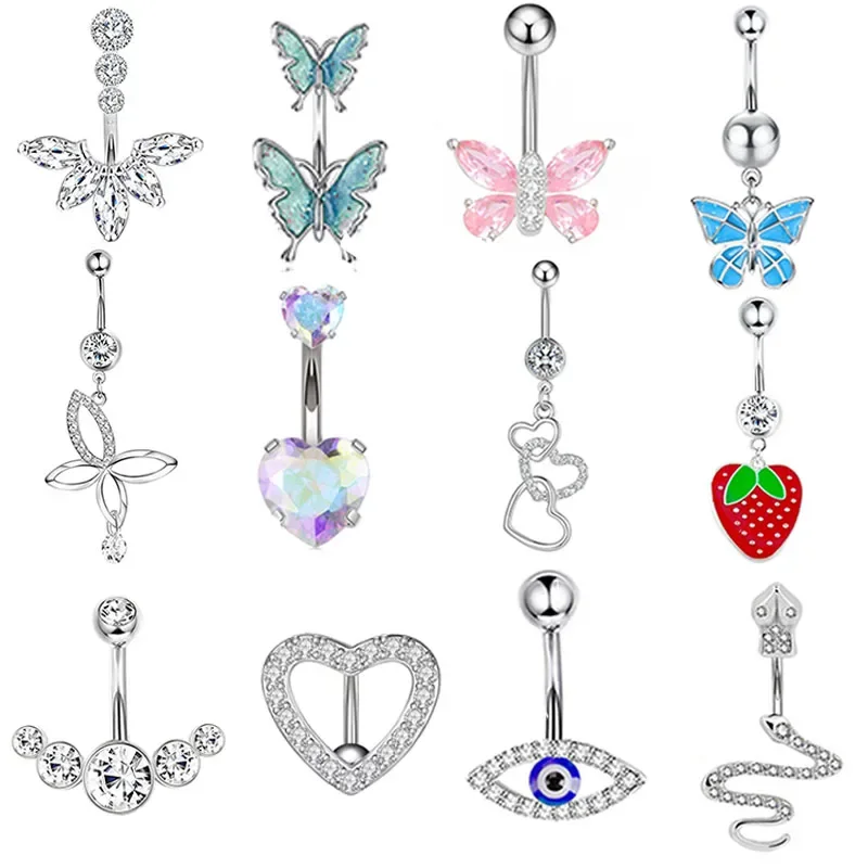 

1PCS Butterfly Belly Button Piercing Jewelry 14G Heart Belly Ring Body Piercing Bee Navel Piercing Belly Bars Piercings Ombligo