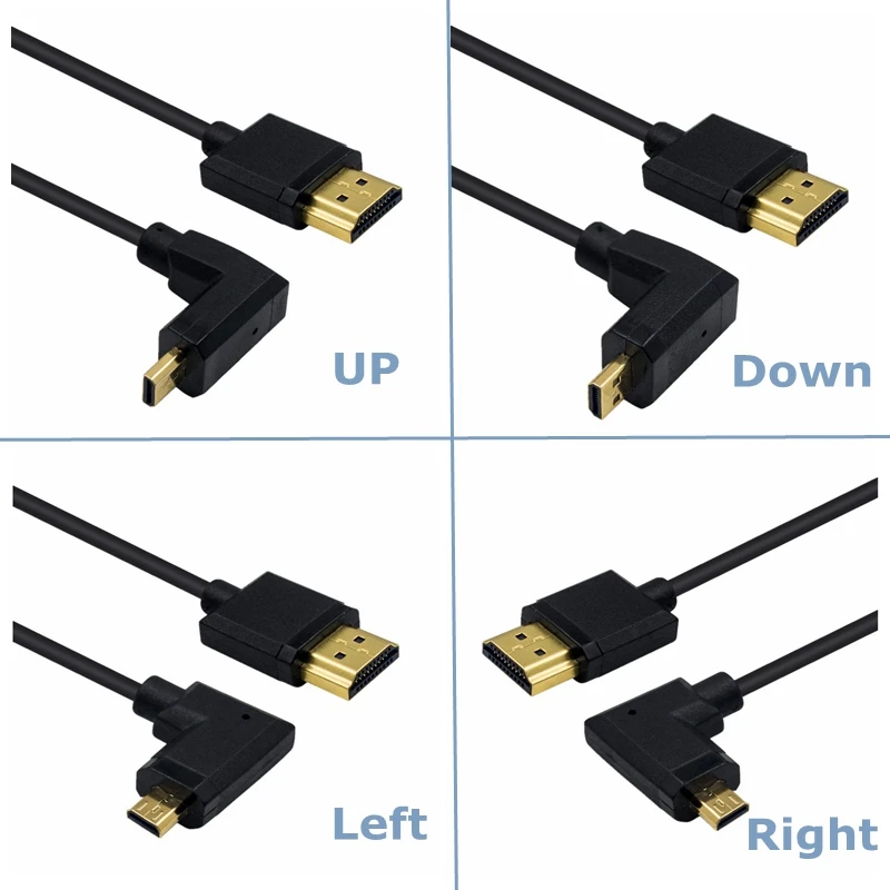 0.15m 90 Degree Angle OD3.2mm 2.0 Version 4k@60hz Micro Mini HDMI - Compatible With UP Down Left Right High-Definition Cables