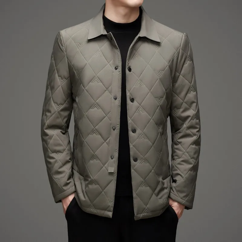 Lightweight Warm Jacket New 2024 Autumn Winter Business Men\'s Stand Collar Warm Puffer Coat Windproof Solid Down Cotton Top