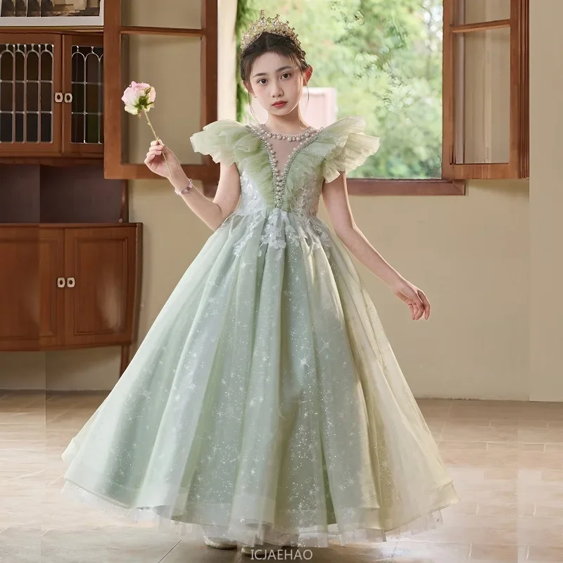 

Party Dress 2025Girls Princess Wedding Birthday Gown Kids Pageant Host Flower Girl Formal Wear Outfit Piano Recital Performance