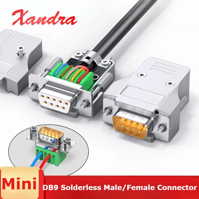 Industrial Grade Mini DB9 Solderless Joint 9Pin Male Female Connector Upgraded RS232 Serial Port Adapter 485/422 Universal Plug