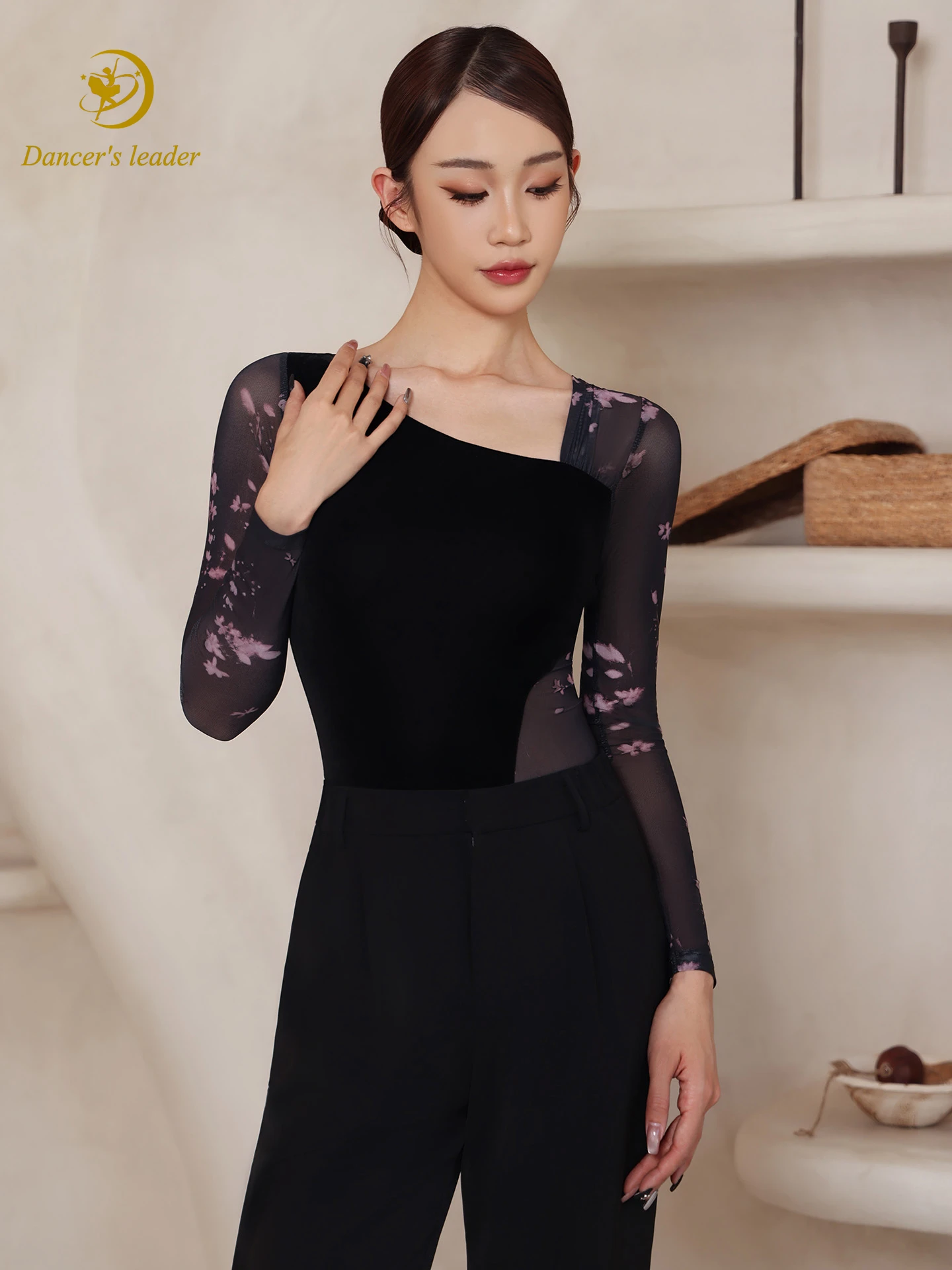 Robe de danse latine pour enfants et adultes, Tango haut de gamme, vêtements professionnels pour femmes, épaule inclinée, combinaison en velours