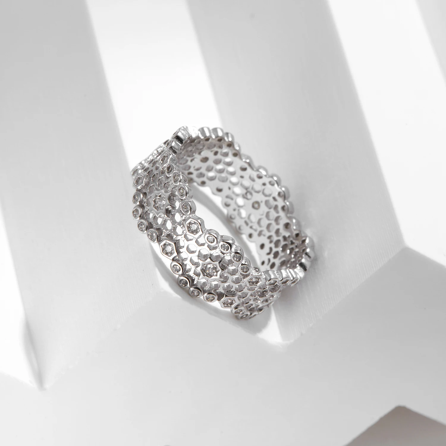 MODIAN 925 Sterling Silver wysokiej klasy nieregularne o strukturze plastra miodu szerokie pierścienie na palce moda pierścionek do układania w stosy dla kobiet Party Fine Jewelry — zdjęcie 6