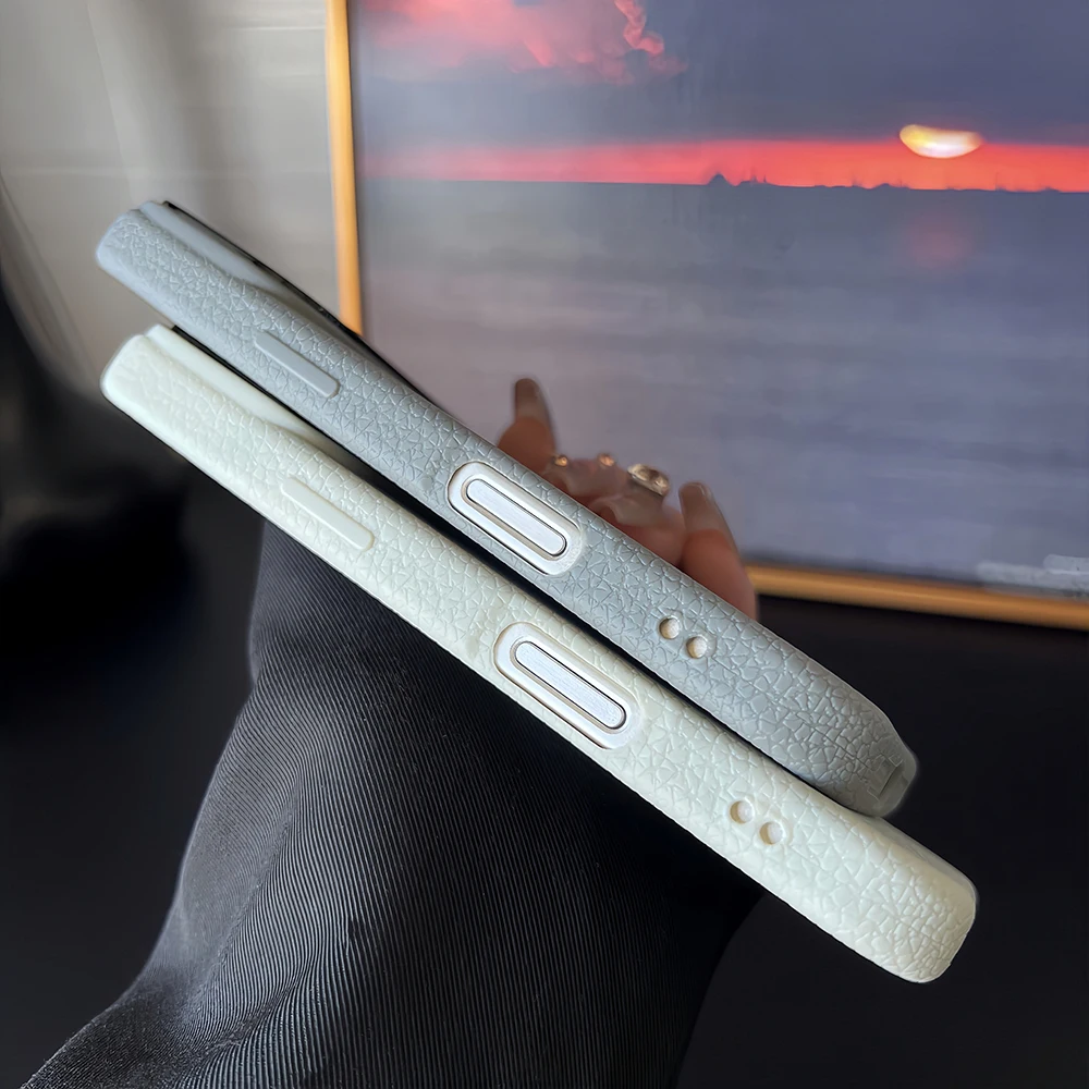 Frosted Hit Color Lichee Pattern Magnetic Phone Case For iPhone 17 Air 16 15 14 13 12 11 Pro Max Plus For Magsafe TPU Soft Cover - náhled 3