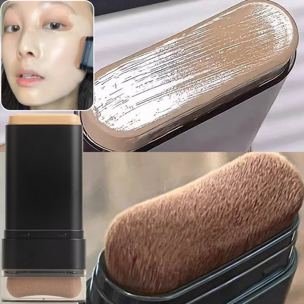 2IN1 Rubber Foundation Stick Waterproof Oil-control Face Base Makeup Nourishing Lasting Concealer Foundation Cream with Brush