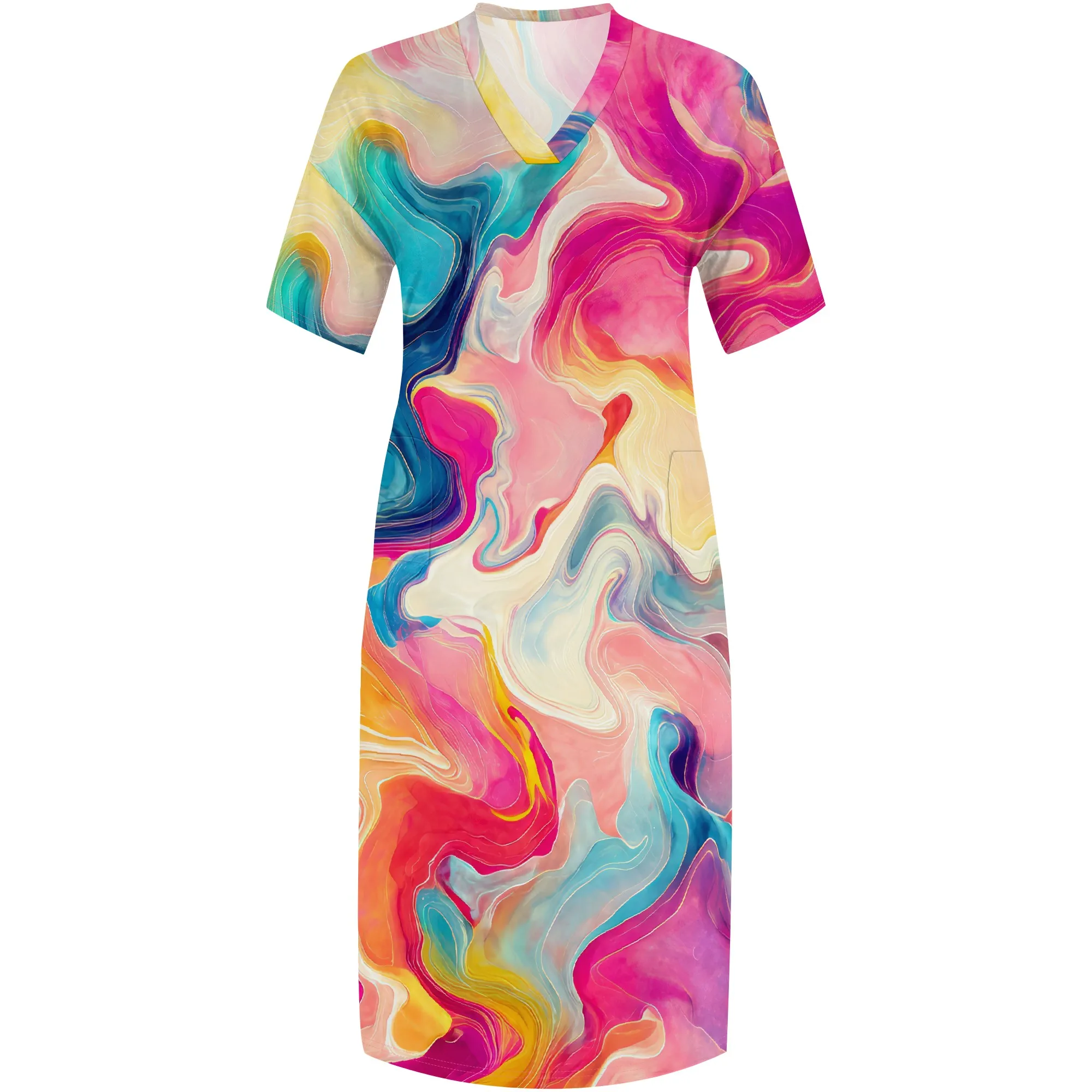 SheFirstStyle Tie-Dye Swirl Maxi Dress Women's Plus Size S-4XL Casual V-Neck Dress with Pockets for Beach or Vacation