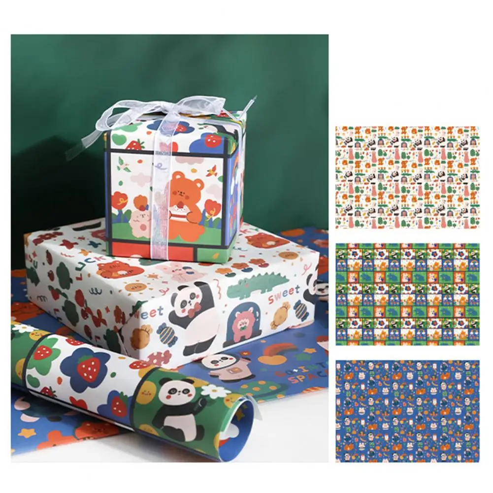 Decorative Gift Wrapping Assortment Cartoon Bear Checked Print Wrapping Paper for Valentines Day Birthday Christmas Gifts 6