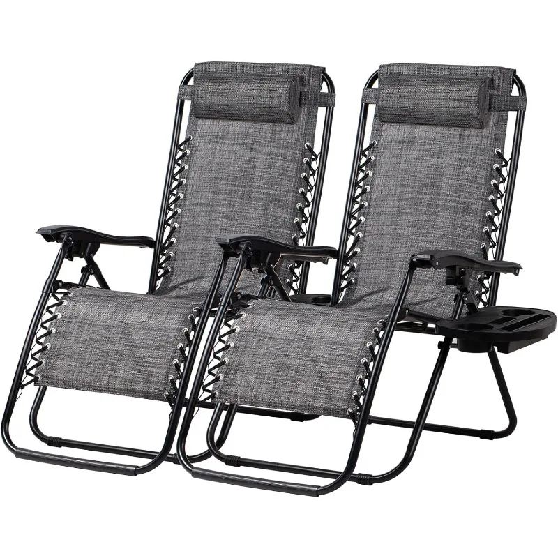 

Nazhura Set of 2 Relaxing Recliners Patio Chairs Adjustable Steel Mesh Zero Gravity Lounge Chair Beach Chairs with Pillow(Grey)