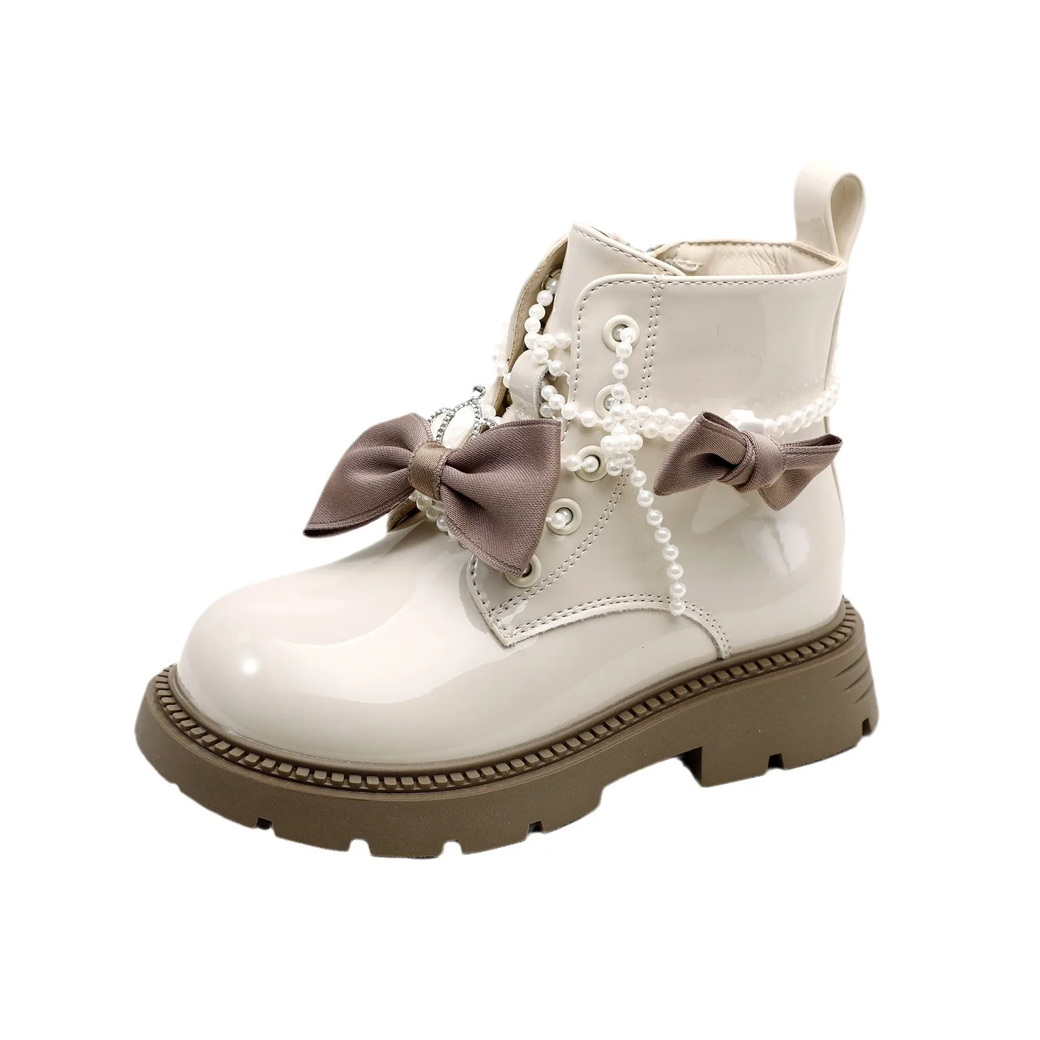 Winter New Children Girls Pearls Bow Short Boots Kids Toddler Fashion Soft Bottom Anti-slippery Plush Warmth Boots